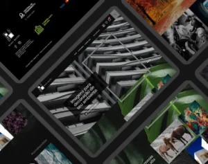 Imagem destacada da loja virtual da Bahia Decor mostrando tablets com diferentes partes do site, incluindo a interface de navegação, a apresentação de produtos e detalhes da compra, sobre um fundo preto.