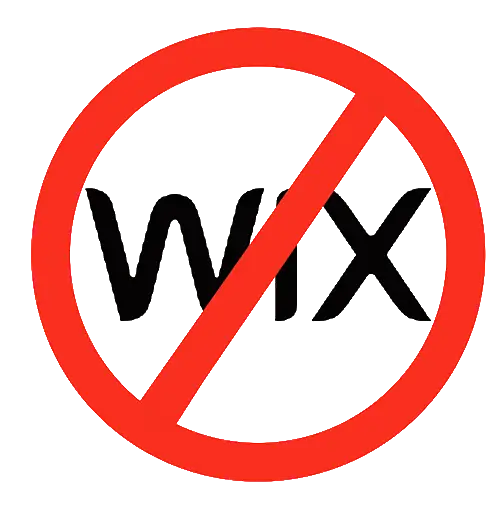 Logo da plataforma WIX com uma placa de "proibido" cortando a imagem.